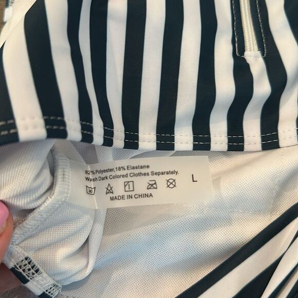 Sunikini Large High-Waist Vertical Striped/Orchid Floral One-Piece Swimsuit - Picture 12 of 14